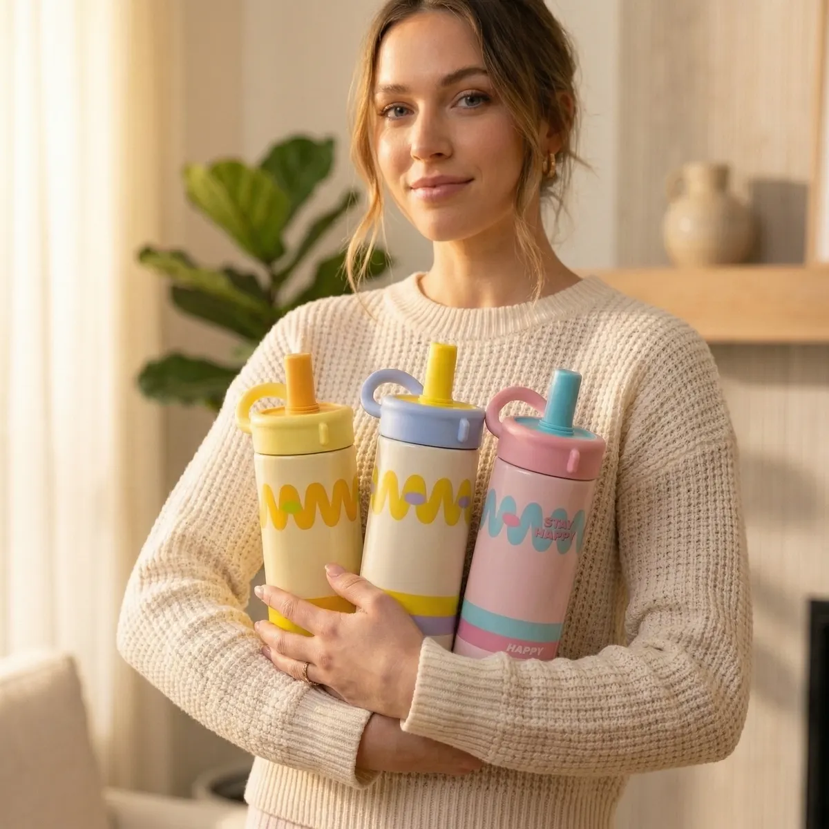 600ml Wave Print Straw Tumbler
