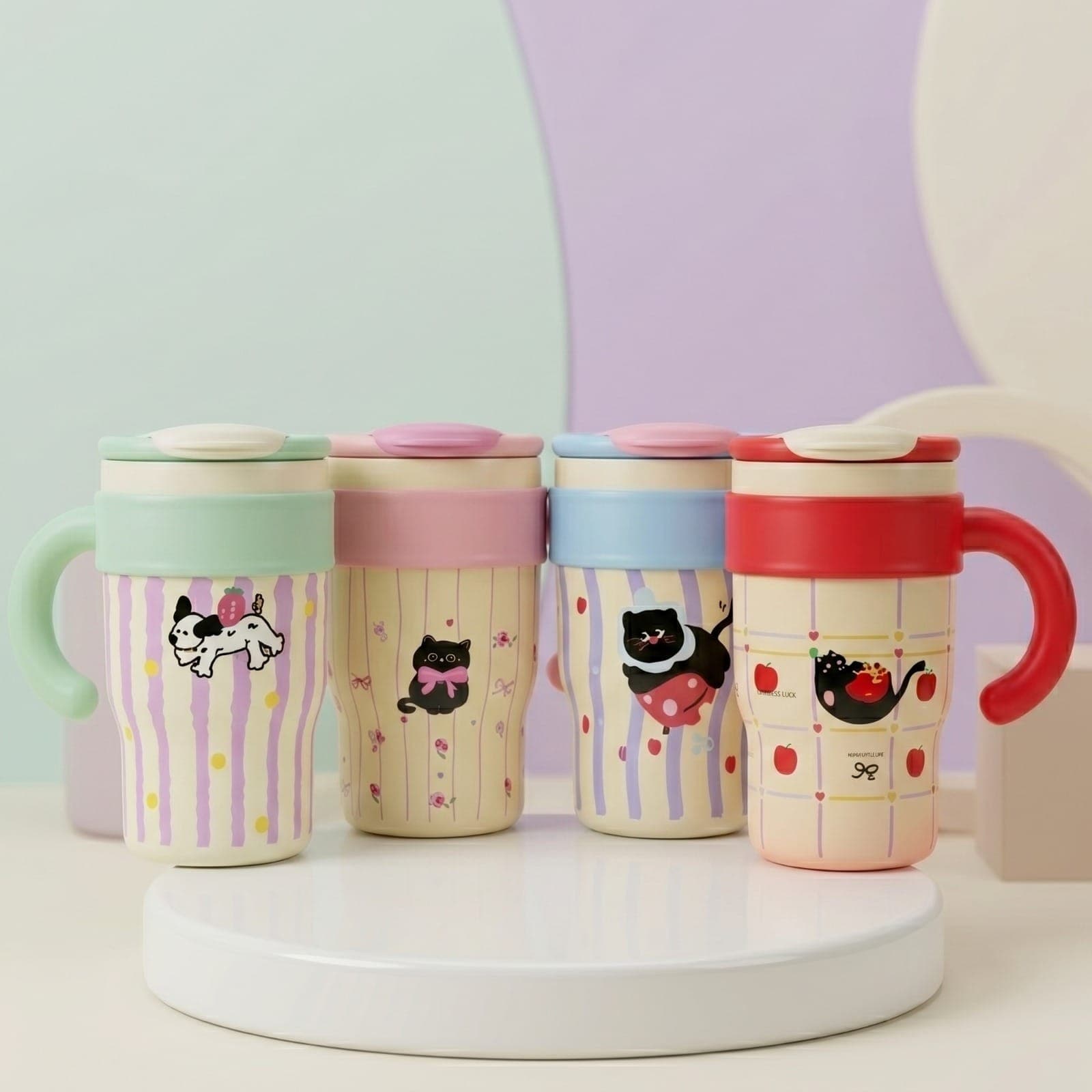 900ml Cute Cat Print Tumbler