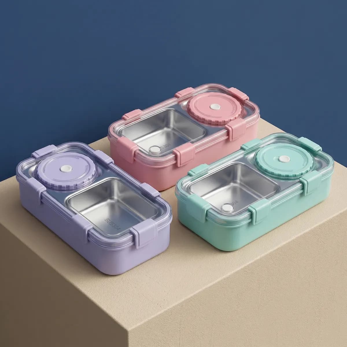 KidKik Premium Cartoon Tiffin Lunch Box - Green Purple Red